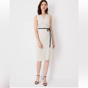Ann Taylor Linen Beige Sleeveless Wrap Dress with Black Belt